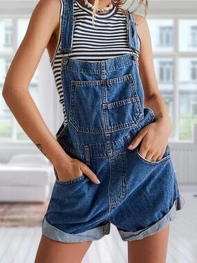 90s Mom Distressed Denim Overall Shorts | Small
